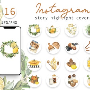 Watercolor Kitchen Instagram Icons Lifestyle Instagram Story Highlight Covers Cooking Aesthetic Kitchen Highlight Covers PNG JPG