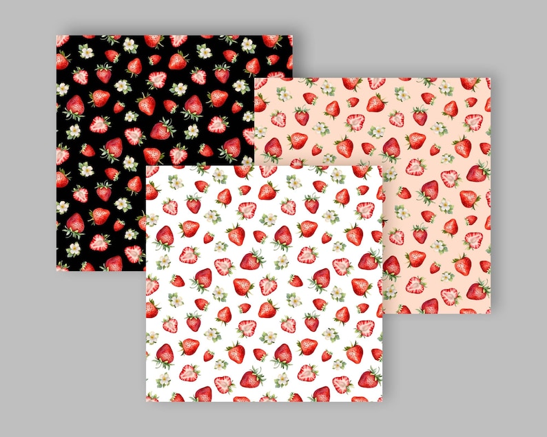 Watercolor Strawberry Seamless Pattern Digital Paper birthday png Sweets fruit Fabric Textile Farmhouse Decor Garden Design Digital JPG PNG image 2