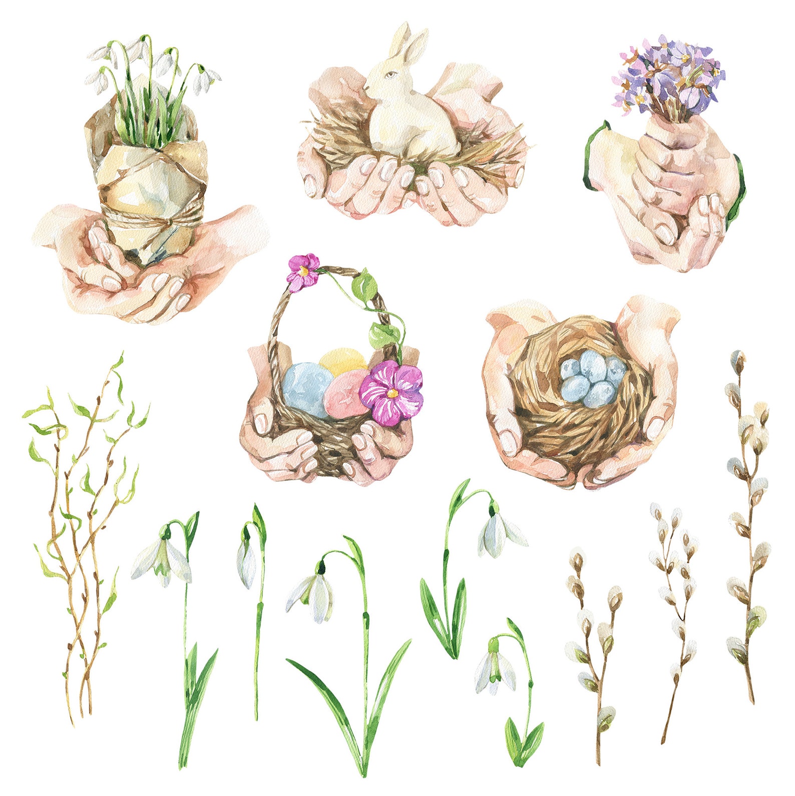 Watercolor Clipart Spring Watercolor Clipart Easter Snowdrop - Etsy