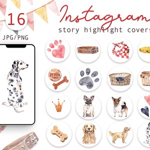 Aquarell-Hundeleben, Instagram-Highlight-Symbole, Aquarell-Illustrationen, Instagram-Story-Highlight-Cover, Hunde-Blogger-Sommer-Natur-Symbole
