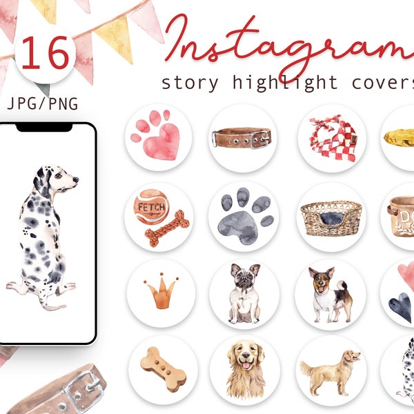 Aquarell Hunde Leben Instagram Highlight Icons Aquarell Illustrationen Instagram Story Highlight Cover Hunde Blogger Sommer Natur Icons