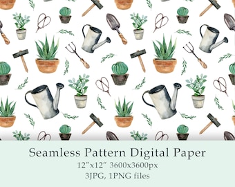 Watercolor Cacti Decor Seamless Pattern Digital Paper Fabric Textile Farmhouse Decor Garden Floral Design Birthday Spring Digital PNG JPG