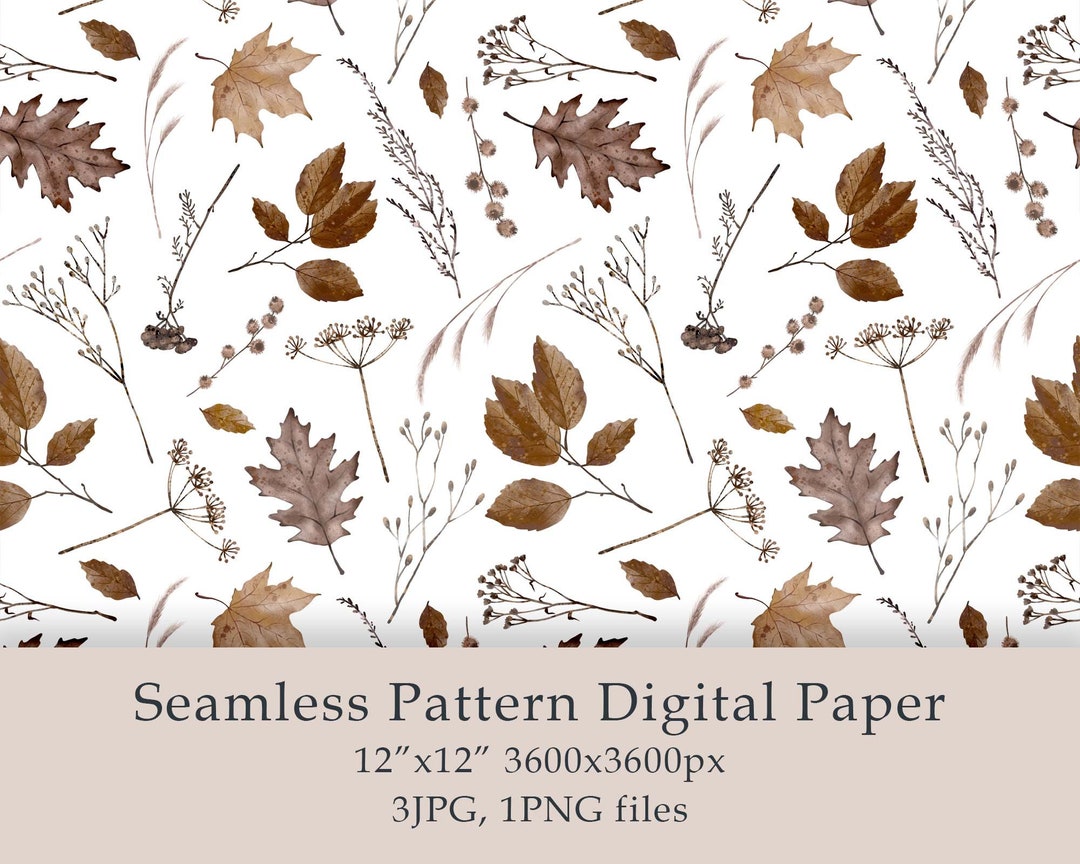 Hand Drawn Autumn Leaves Seamless Pattern Digital Paper Fabric Textile ...