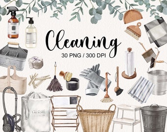Hand Drawn Cleaning clipart set Cleaning Things Cleaning Stickers clip art Natural Laundry Fresh Clean House Download Digital PNG