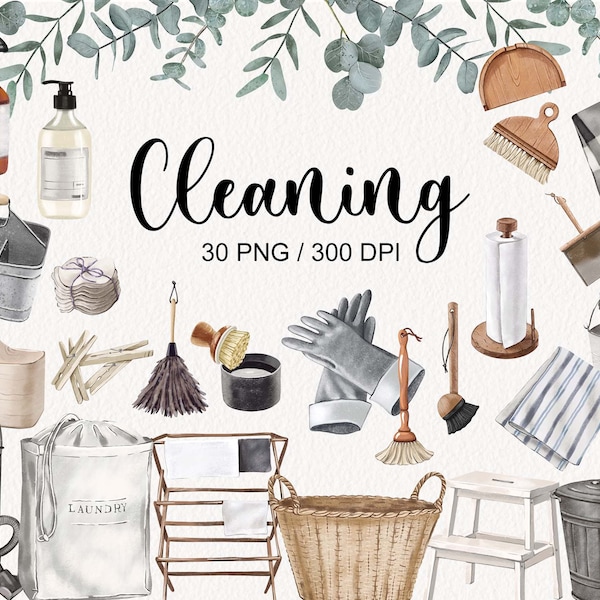 Hand Drawn Cleaning clipart set Cleaning Things Cleaning Stickers clip art Natural Laundry Fresh Clean House Download Digital PNG