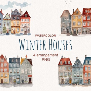 Acquerello Winter Houses Clipart Wedding clipart Christmas Tree House clip art acquerello edifici casa pianta logo design png