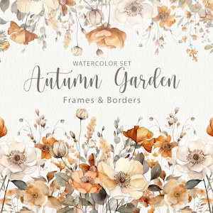 Aquarela Outono Molduras e Bordas Clipart Flores de Outono Clip Art Outono Decoração Rústica de Outono Clipart Aconchegante Outono Floresta Decoração de Casa PNG digital