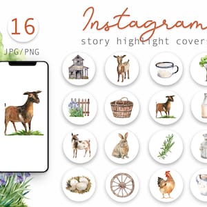 水彩農場のヤギの Instagram ハイライト アイコン、水彩イラスト、Instagram ストーリー、ハイライト カバー、農家のブロガー、PNG、JPG