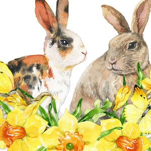 Akvarell kaniner clipart påskhare png Söt clipart Akvarell blommig clipart Påskliljor Fjärilar Korg digital png bild 3