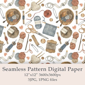 Aquarell Stricken Nahtlose Muster Digitales Papier Stricken png Scrapbook Papier Bauernhaus Dekor Schere Muster Stoff Digital PNG JPG