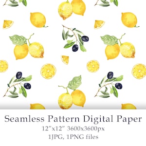 Aquarelle citron olives transparente motif papier numérique été anniversaire invitation Scrapbook modèle tissu numérique PNG