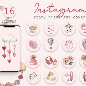 Watercolor Baby Girl Instagram Highlight Icons Watercolor illustrations Instagram Story Highlight Covers Mom Blogger Watercolor Boho Icons