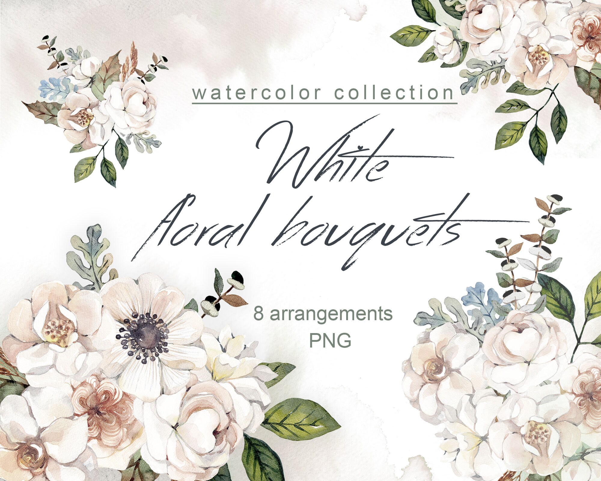 White Roses Clip Art Botanical Clipart for Wedding Decor Roses ...