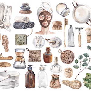 Aquarell Spa Day Clipart: 31 PNG Badelemente, Kosmetika und Entspannungsgrafiken für den kommerziellen Gebrauch Bild 2