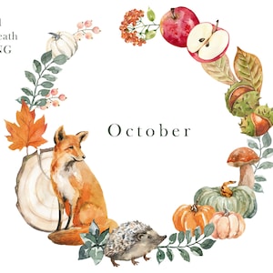 Couronne d'automne aquarelle, cadre clipart rustique, automne Thanksgiving, création de logo, forêt rustique, décoration d'intérieur, arrangement numérique PNG