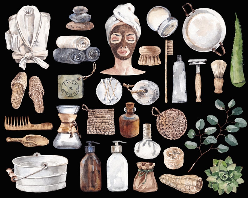 Aquarell Spa Day Clipart: 31 PNG Badelemente, Kosmetika und Entspannungsgrafiken für den kommerziellen Gebrauch Bild 3