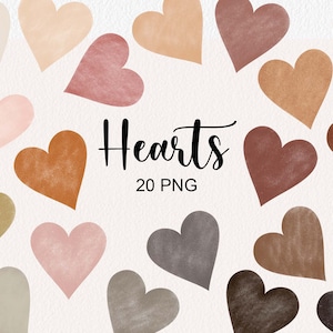 Handgezeichnete Herzen Clipart Dekor Niedlich Liebe Vintage Valentinstag Beige Rosa Boho Hochzeit Clip Art Digitaler PNG Download