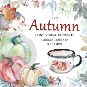 Aquarelle Automne Clipart Automne Clipart Citrouille Chute Feuilles PNG Autumn Elements Automne clipart Illustration cadres numériques