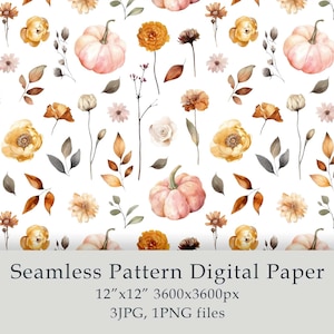 Aquarela Flores De Outono Padrão Sem Emenda Tecido De Papel Digital Têxtil Decoração De Fazenda Jardim Design Floral Cartão De Aniversário Digital JPG PNG