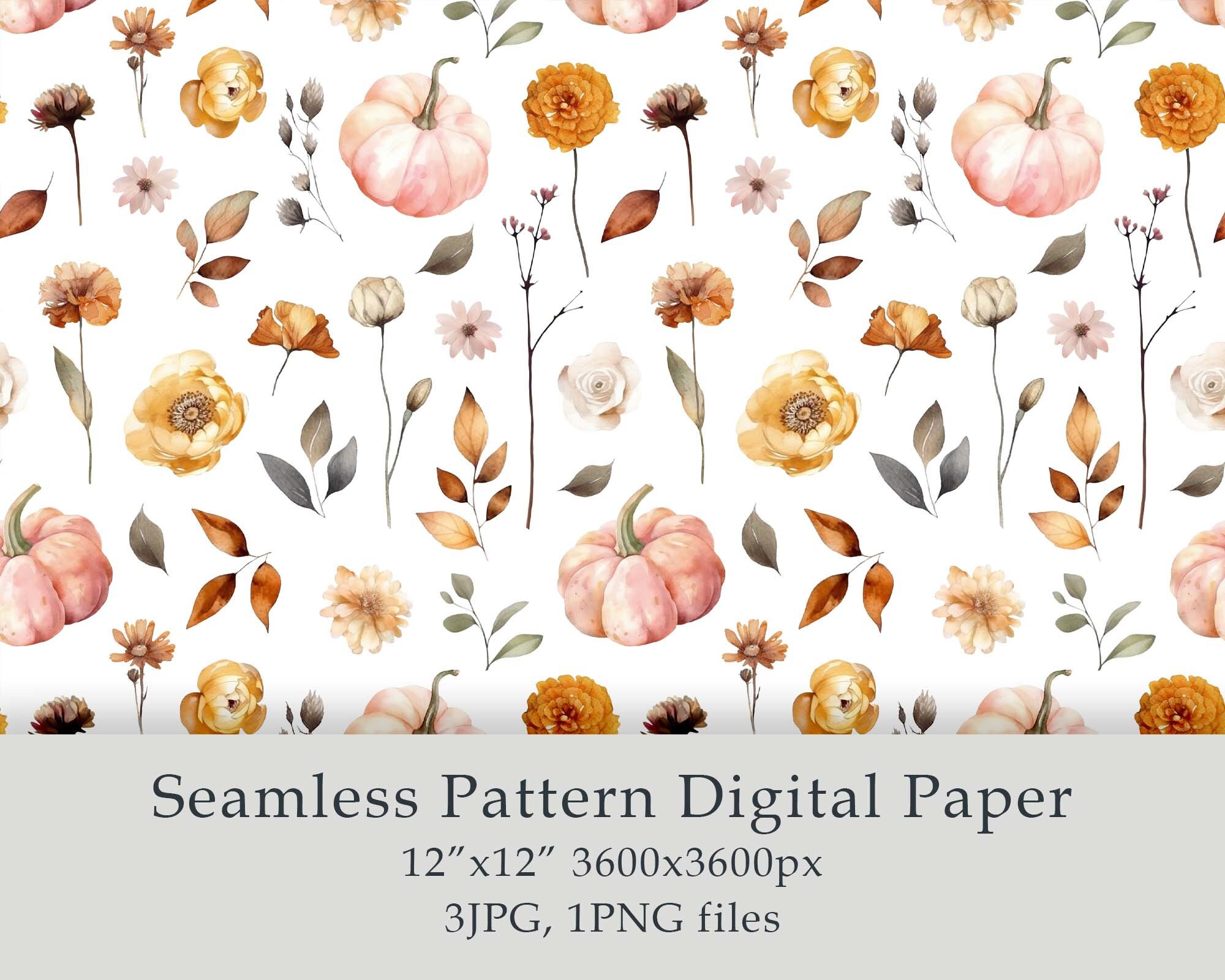 Watercolor Autumn Flowers Seamless Pattern Digital Paper Fabric Textile ...