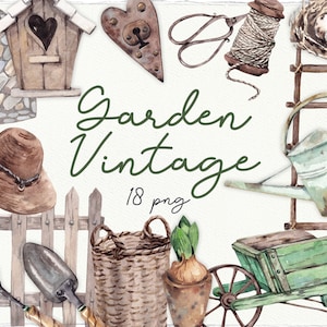 Aquarelle Clipart de jardin Outils de jardin clipart De jardin Ensemble de cliparts de jardinAge Jardinage Clipart Outils de jardinage png numérique