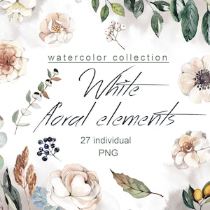 Watercolor Floral clipart Eucalyptus clipart Watercolor roses White flower greenery clipart watercolor graphics leaf clipart digital png