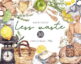 Food watercolor clipart Zero waste clipart Modern clipart lemons clipart boho clipart vegan food Logo design digital illustration png