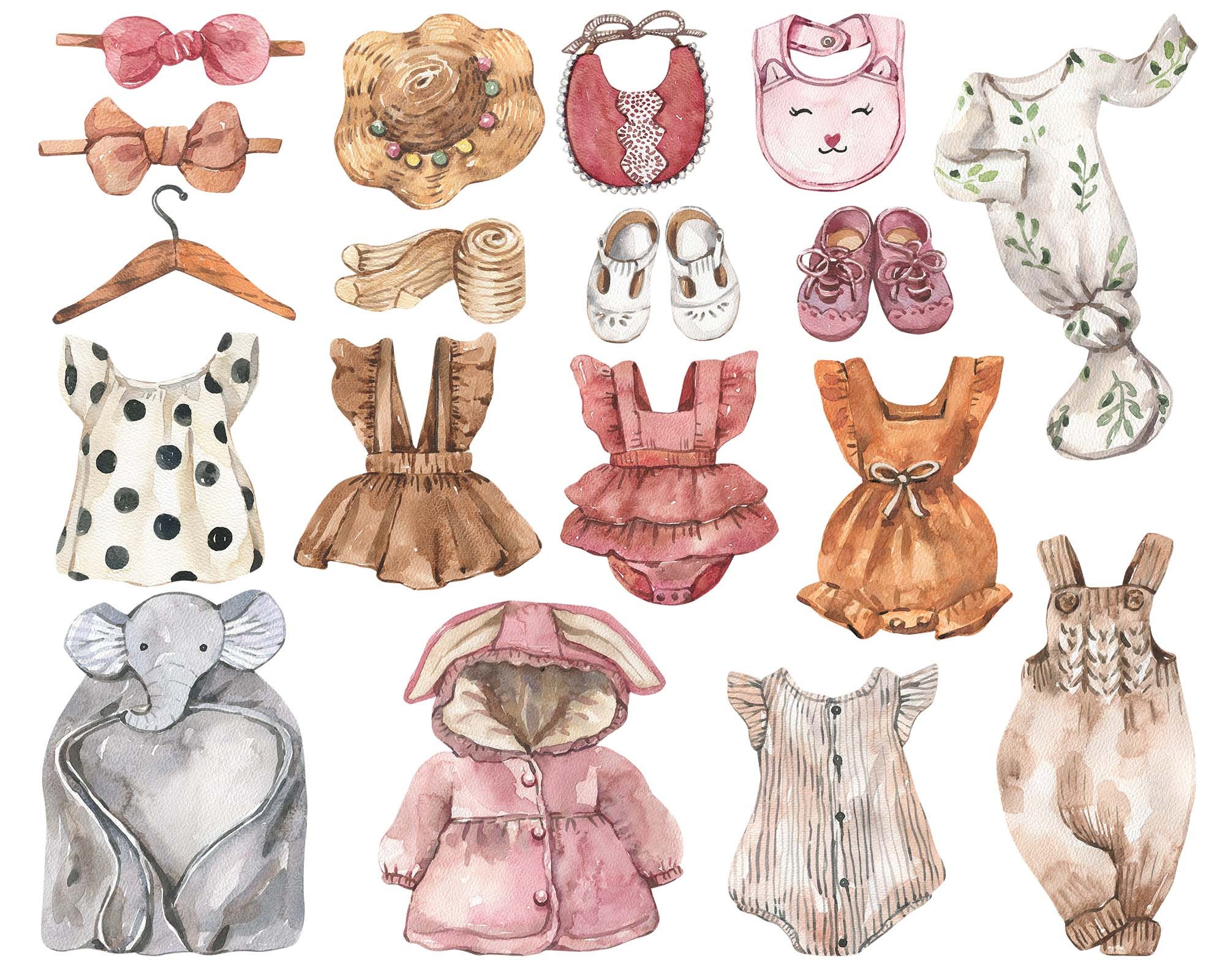 Watercolor Baby Girl Clipart Boho Baby Clothes Toy Clipart - Etsy