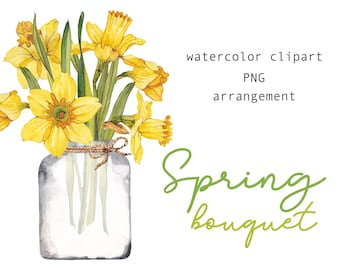 Watercolor flowers clipart daffodil narcissus watercolor bouquet clipart valentine clipart spring flower digital flower clipart png