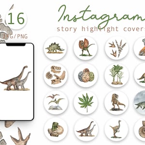 水彩恐竜 Instagram ハイライト アイコン、水彩イラスト、Instagram ストーリー、ハイライト カバー、ミュージアム ブロガー、PNG、JPG