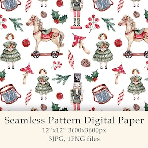Aquarel vintage kerst naadloze patroon digitaal papier winter stof digitale achtergrond plakboek inpakpapier ontwerp PNG JPG