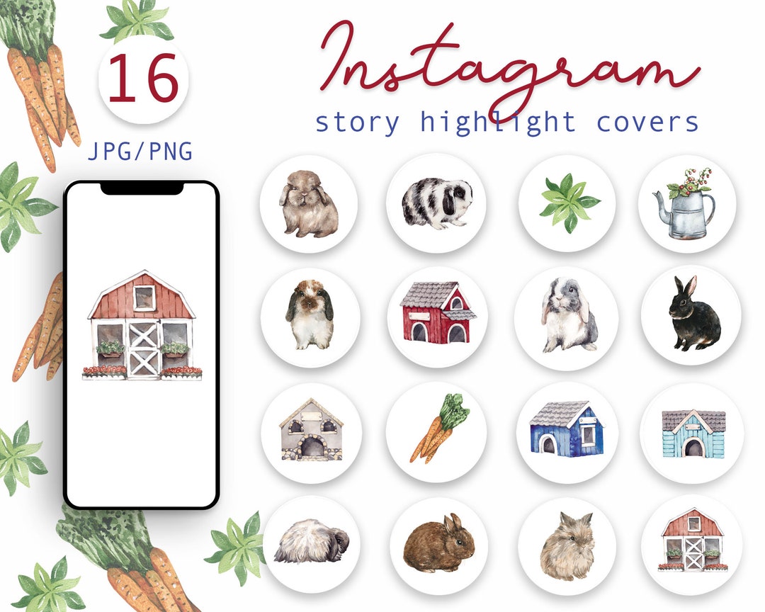 Watercolor Bunny Rabbits Instagram Highlight Icons, Watercolor ...