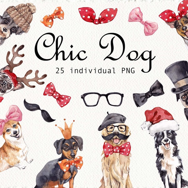 Watercolor Chic Dog Clipart Animal clip art Cute clipart Pet watercolor painting Dogs portrait Birthday invitation Logo design digital png