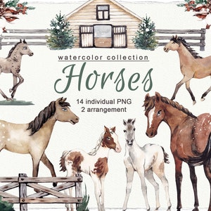 Aquarell Pferd Clipart Tier Illustration Winter Dekoration Farm Einladung Planer Sticker Ranch Western Party Clipart Digital png