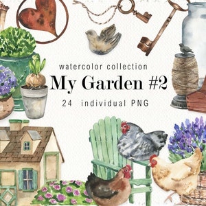 Aquarelle Mon clipart de jardin Printemps Décor Outils de jardin clipart vintage Design Jardinage clip art Ferme Jardin Verdure numérique png