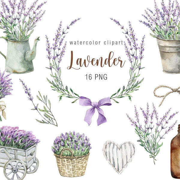 Watercolor Lavender Clipart Romantic Arrangement Watercolour Hand painted Clip art Provence Wedding invitation  logo design digital png