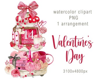 Watercolor Valentine's day Arrangement Clipart Love Clip Art Wedding clipart Valentines Day Clip art Heart instant download digital png