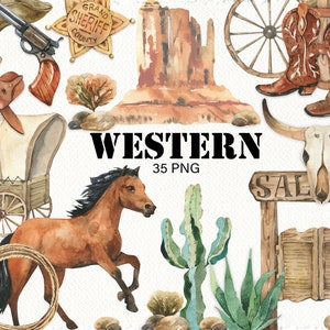 Aquarelle clipart western cheval clipart cow-boy cow-girl clipart western succulentes clipart png logo western fête de naissance numérique