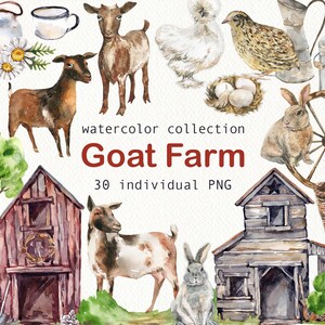 Aquarell Ziege Bauernhof Tiere Clipart Aquarell Clipart Bauernhof Geburtstag png Niedliche Tiere Ziege Hasen Huhn Wachteln Bauernhof digital png