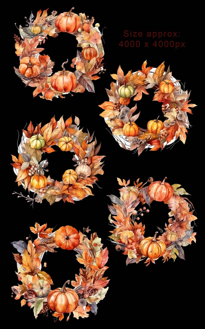 Watercolor Autumn Wreaths Clipart Fall Leaves Clip Art Fall Rustic Fall ...