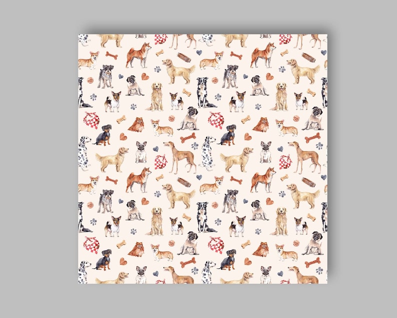 Watercolor Dogs Seamless Pattern Digital Paper Dogs birthday png Cute animals Pets Puppy Farmhouse decor Digital PNG JPG image 2