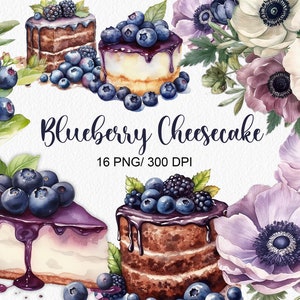 Watercolor Blueberry Cheesecake clipart food brunch watercolor clip art sweets dessert chocolate floral anemone biscuit digital download png