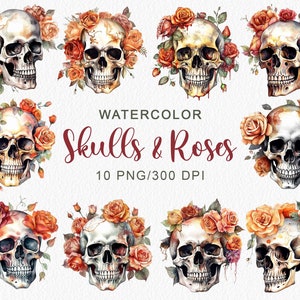 Aquarell Rosen Schädel Clipart Floral Schädel Clip Art Arrangements Gothic Clipart Dark Fantasy Clip art png digitaler download png