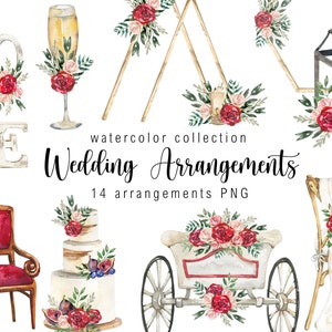 Aquarel bruiloft arrangementen bruiloft elementen clipart Bourgondische bloemen bruidstaart net getrouwd huwelijk bruiloft uitnodiging digitale PNG