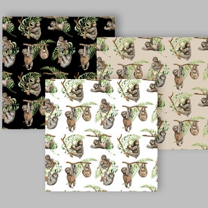Sloth Digital Paper Watercolor Sloths Animals Pattern Digital Paper Equatorial Forests ...