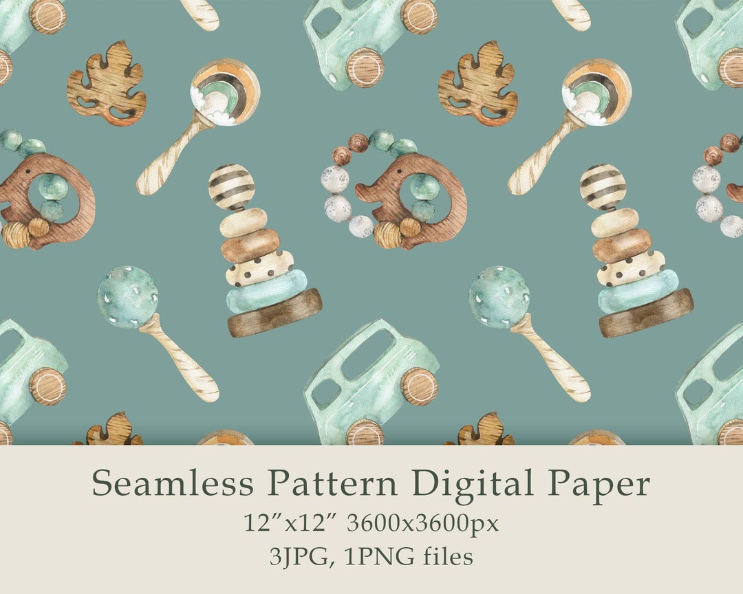 Watercolor Eco Toys Seamless Pattern Digital Paper Boho Baby Png ...