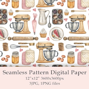 Aquarell Backmuster, digitales Papier, Lebensmitteldekor, Süßigkeiten-Dessert, Küchenmuster, Bäckereibedarf, Scrapbooking, PNG, JPG