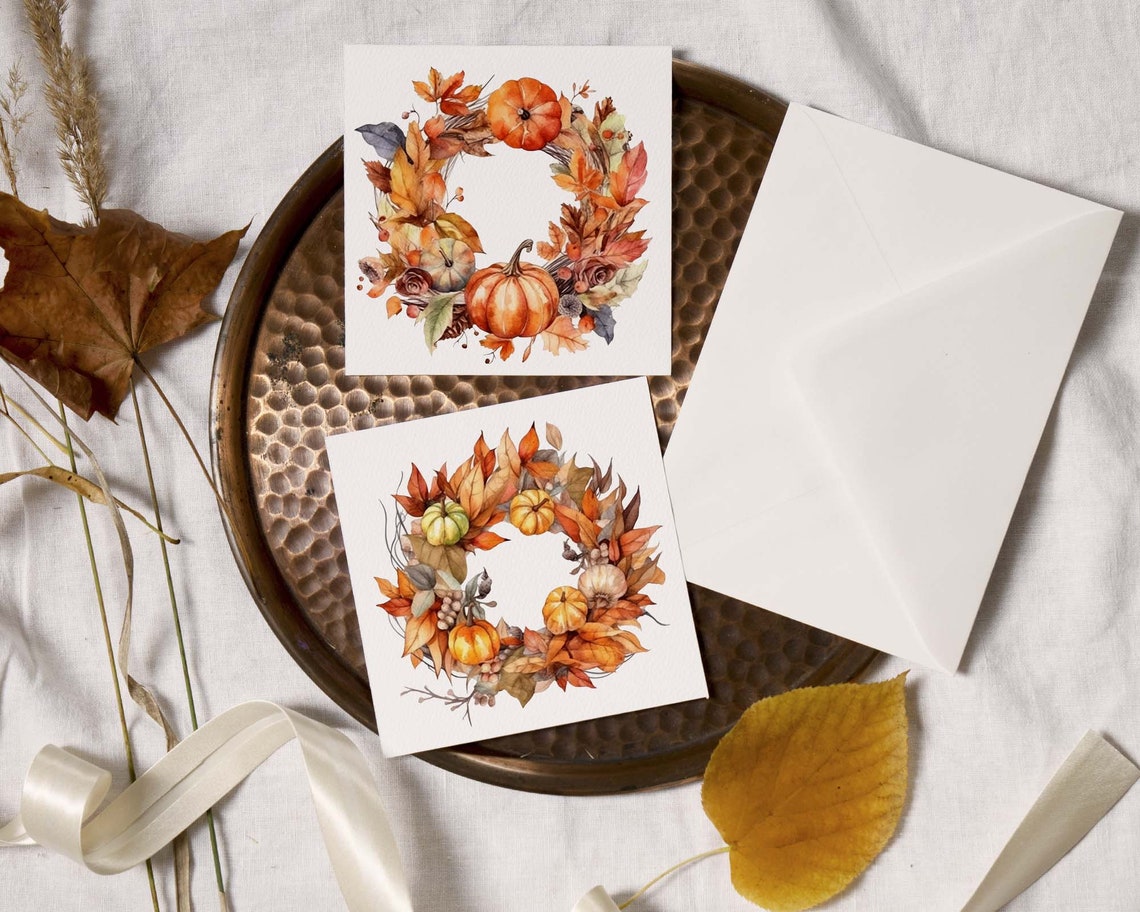 Watercolor Autumn Wreaths Clipart Fall Leaves Clip Art Fall Rustic Fall ...