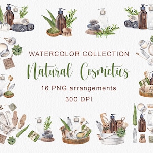 Aquarell Naturkosmetik Aquarell Clip Art Geburtstagseinladungskarte Eco Style Clip Art Spa Day Dekor digitale PNG