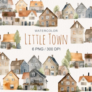 Aquarela Little Town Clipart Clip art de casamento Cute House clipart aquarela edifícios casa planta logotipo design png